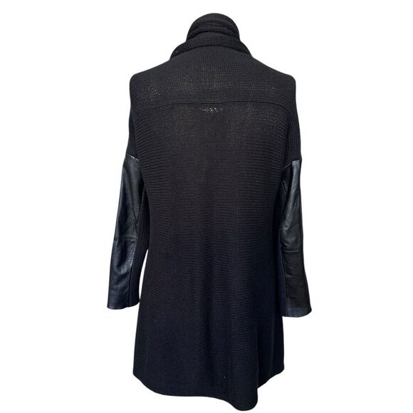 MAJE Black Knit Cardigan with Leather Sleeves Size S - Picture 4 of 8